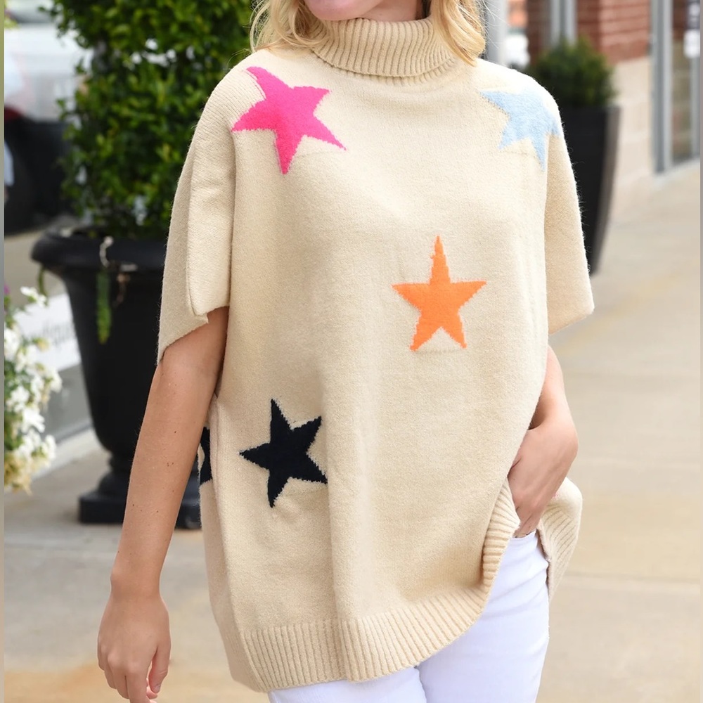 THML Star Pattern Poncho Turtleneck